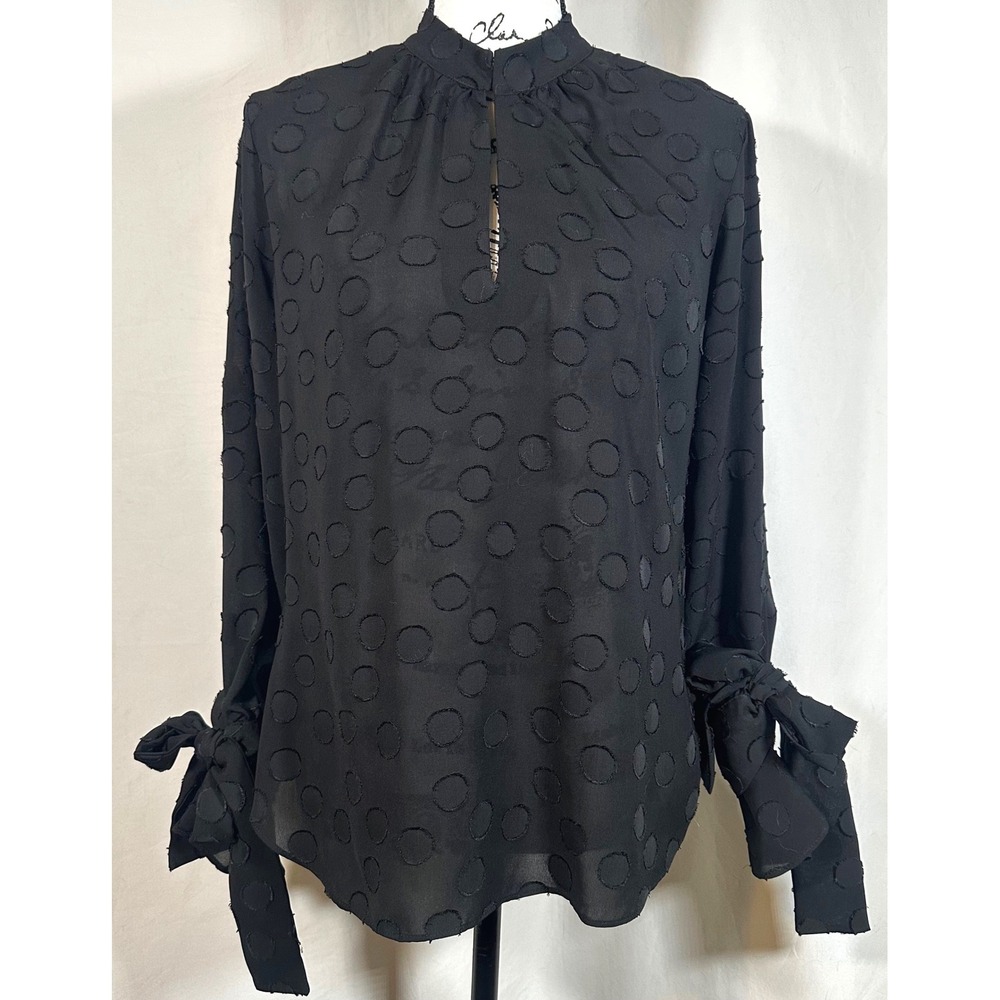 Ann Taylor Jacquard Swiss Dot Popover Blouse Women's S Polka Dot Clip Dot Chic